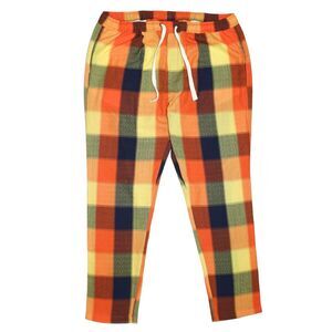 Mens Pants Joggers Orange Yellow Blue Plaid Check Cotton Loose Harem Casual XL